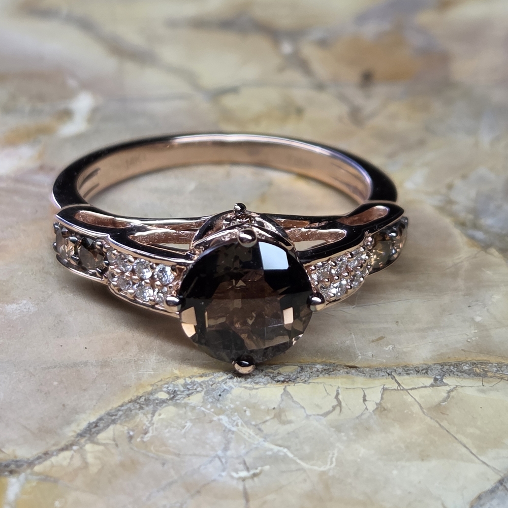 Levian 14k Smoky Quartz And Diamond Ring Sz 6